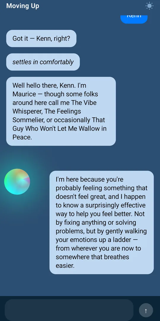 Maurice introducing himself on Android