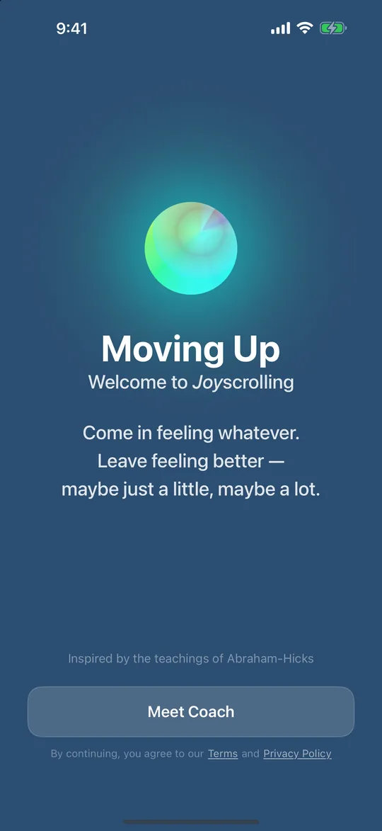 Moving Up welcome screen on iPhone